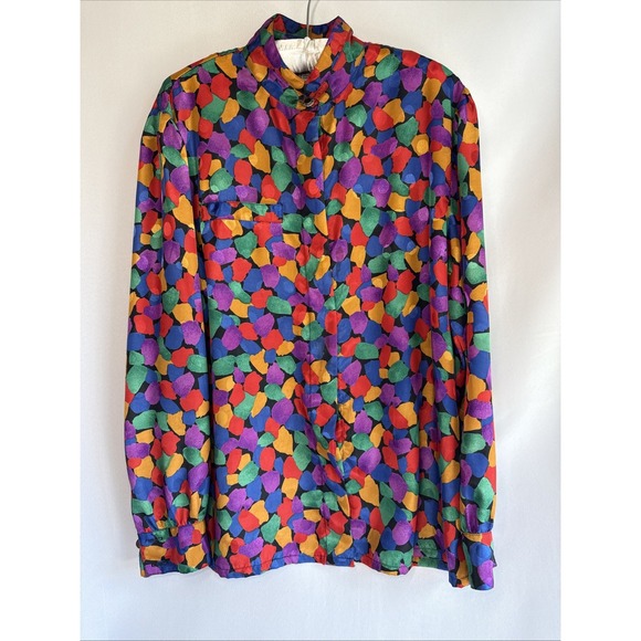 NICOLA‎ Vintage Long Sleeve Blouse Size 12 Multicolored Abstract Print Silky - Picture 2 of 11